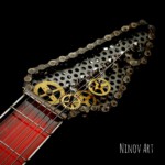 Skulptur Gitarre, Ansicht des Gitarrenkopfs von vorne